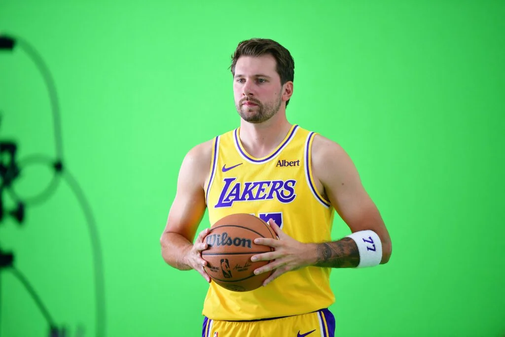 Sep 28, 2026; El Segundo, CA, USA; Los Angeles Lakers player Luka Doncic (77) during media day at UCLA Health Training Center. Mandatory Credit: Gary A. Vasquez-Imagn Images